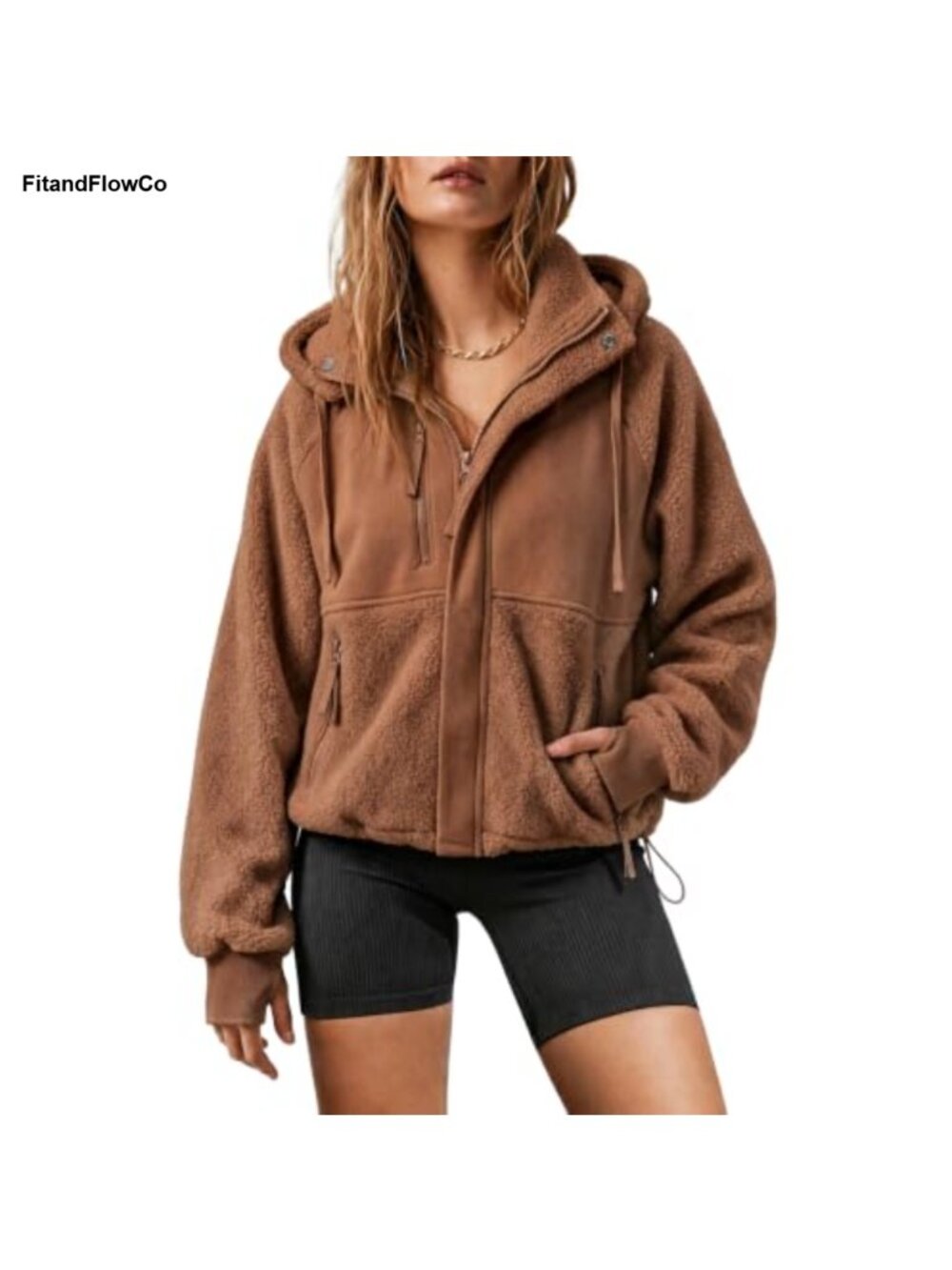 Sherpa Fleece Hooded Zip Up Oversized Casual Coat